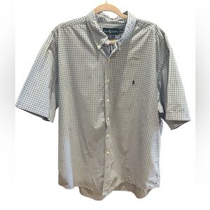 Ralph Lauren Blue and White Plaid Checkered Classic Fit Shirt